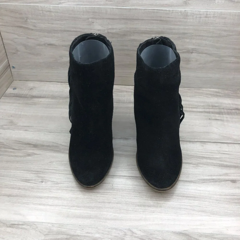 Steve Madden Ankle Boots Womens 8 Black Suede Leather Fringe Zip Booties